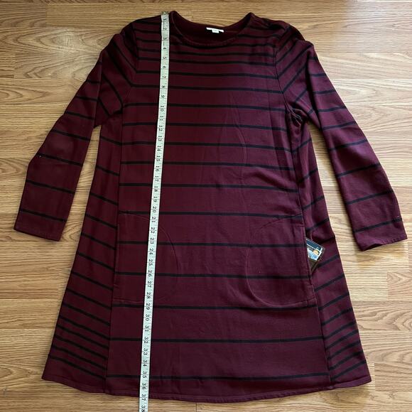 J Jill Stripe Shift Dress L Burgundy Black Tunic | Fall Preppy Coastal Grunge - Picture 3 of 10